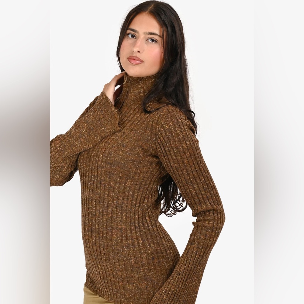 Sandro Paris Women's Ribbed Turtleneck Sweater With Half Zip